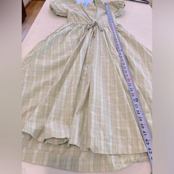 Madewell 100% Cotton Sage Green Plaid Cottage Core Puff Sleeve A-Line Dress XS - Picture 10 of 12